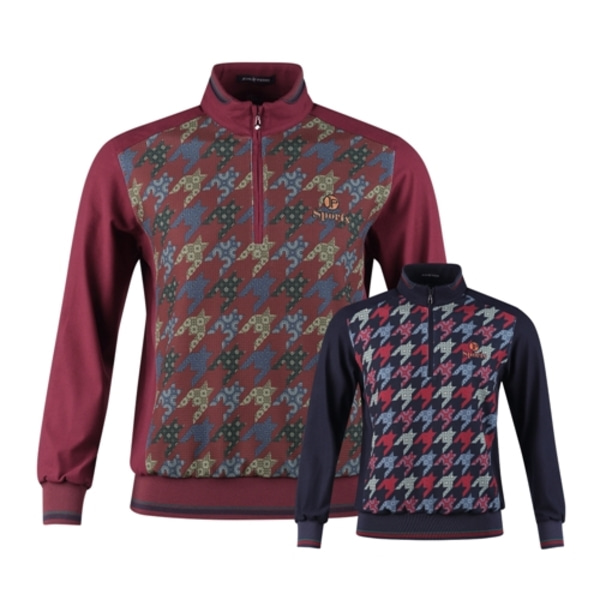 럭스골프 AJP3W406 남성 패턴 반집업 긴팔 골프셔츠