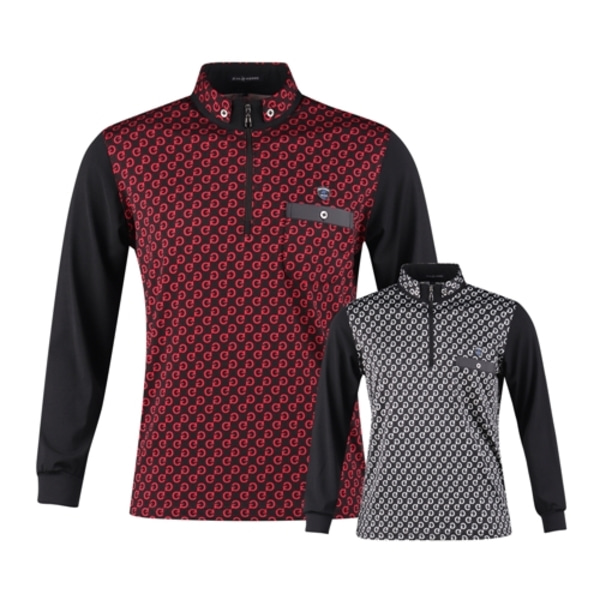 럭스골프 AJP3A405 남성 패턴 반집업 긴팔 골프셔츠