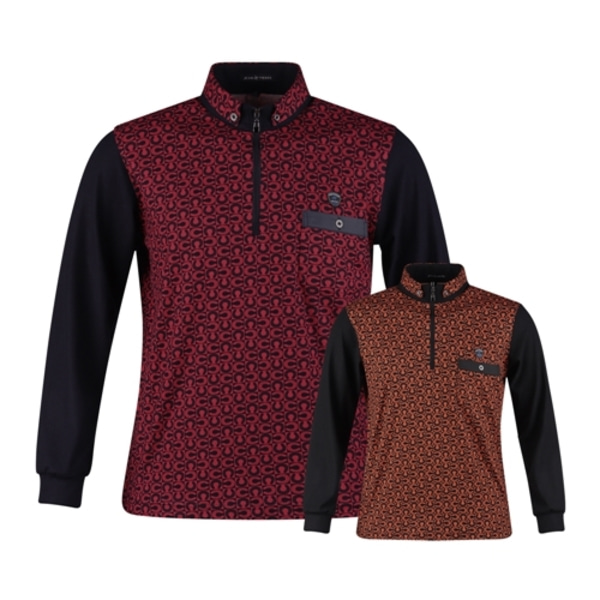 럭스골프 AJP3W407 남성 패턴 반집업 겉기모 긴팔 골프셔츠