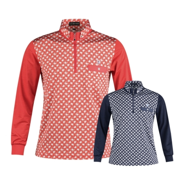 럭스골프 AJP3S402 남성 패턴 반집업 긴팔 골프셔츠